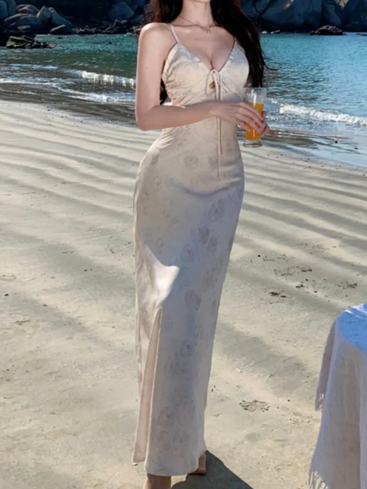 

Spring Summer New Satin Midi Dresses for Women Sexy V-Neck Wedding Evening Party Sling Dress Prom Korean Fashion Vestidos New