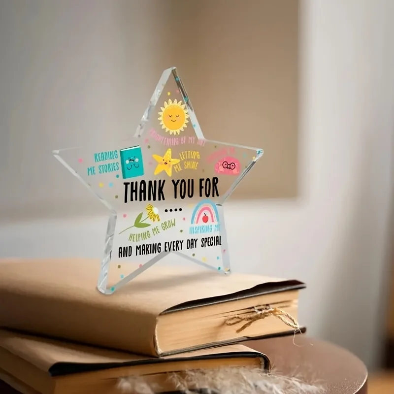 1pc, Acrylic Star Shape Appreciation Plaque (4.72''x4.72''/12cm*12cm), Teacher Thank You Gift, Inspirational Desk Decor,