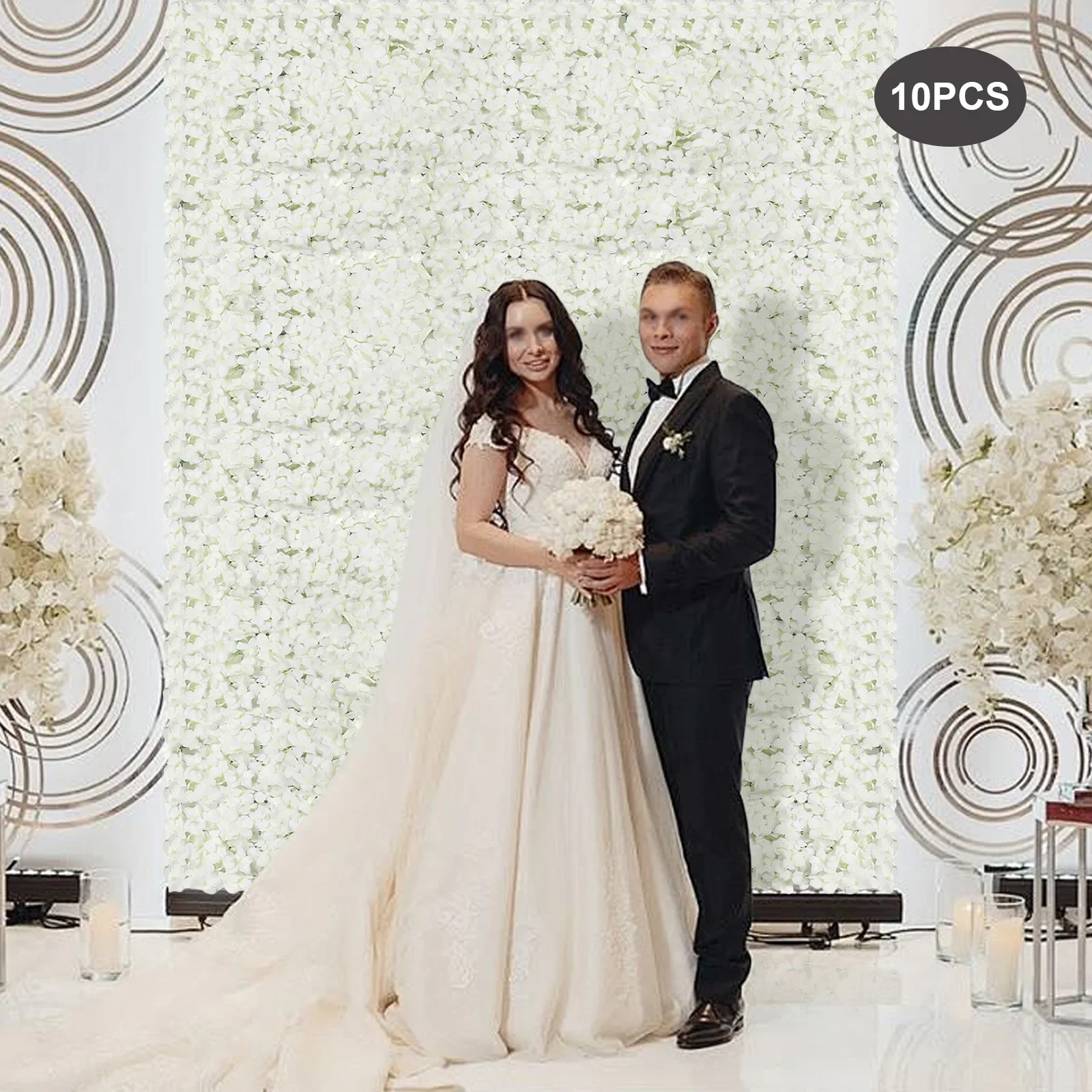 

Flower Wall Artificial Silk Flowers Panel 10 PCS 40x60cm White Fake Flowers Backdrop for Wedding Party Home Wall Decor