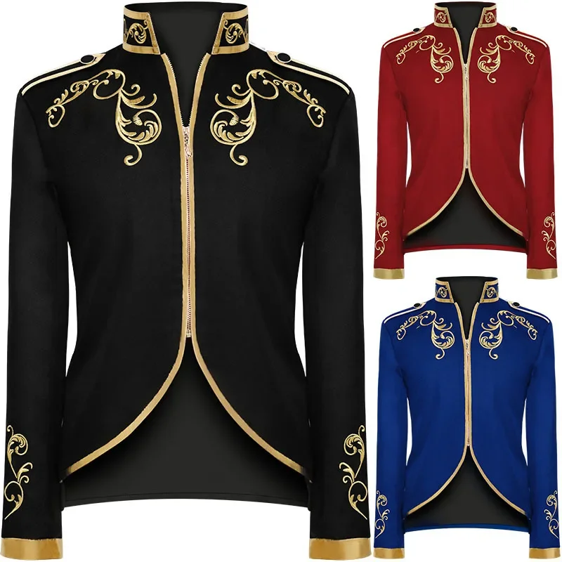 Male Punk Retro Tailcoat Men\'s Fashion Coat Prince Gold Embroidery Suit Sports Jacket Steam Era Gothic Victorian Style Coat