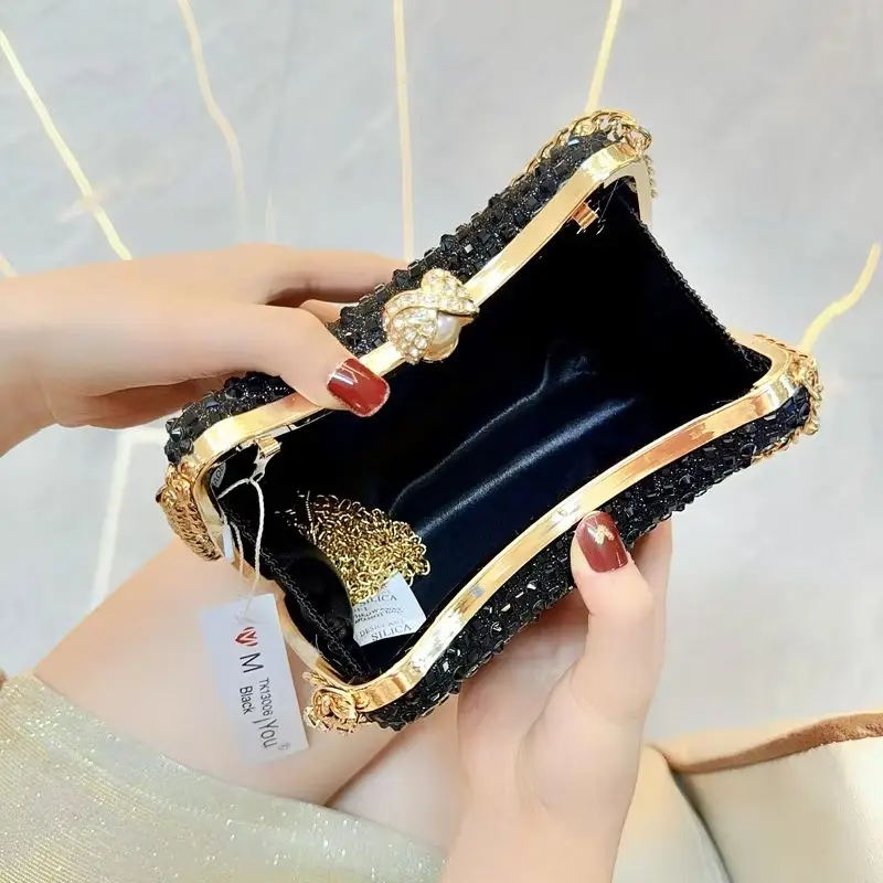 Newest Women Fashion Handbags Crystal Evening Party Bag Luxury Designer Clutch Purse Mini Black Crossbody Bag Shiny Shoulder Bag