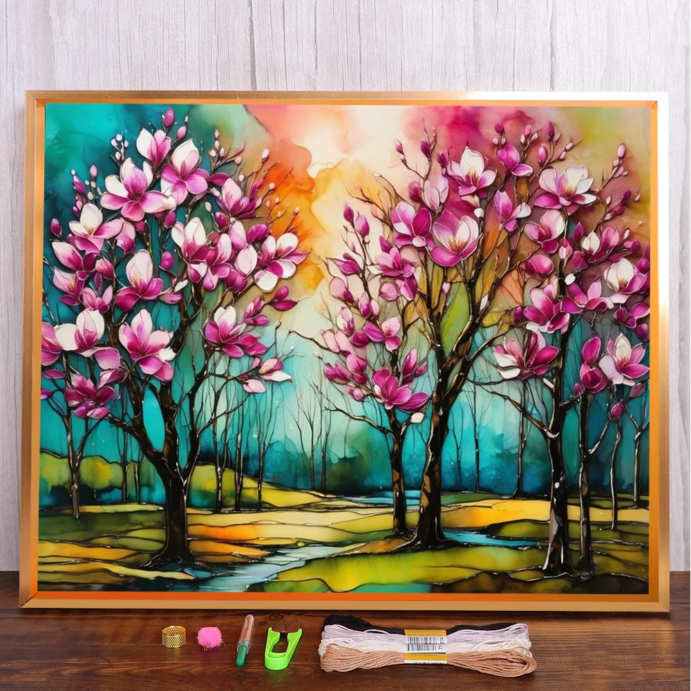 Flower Magnolia Printed 11CT Cross-Stitch Set DIY Embroidery DMC Threads Craft Sewing Hobby Handiwork Floss For Adults Package