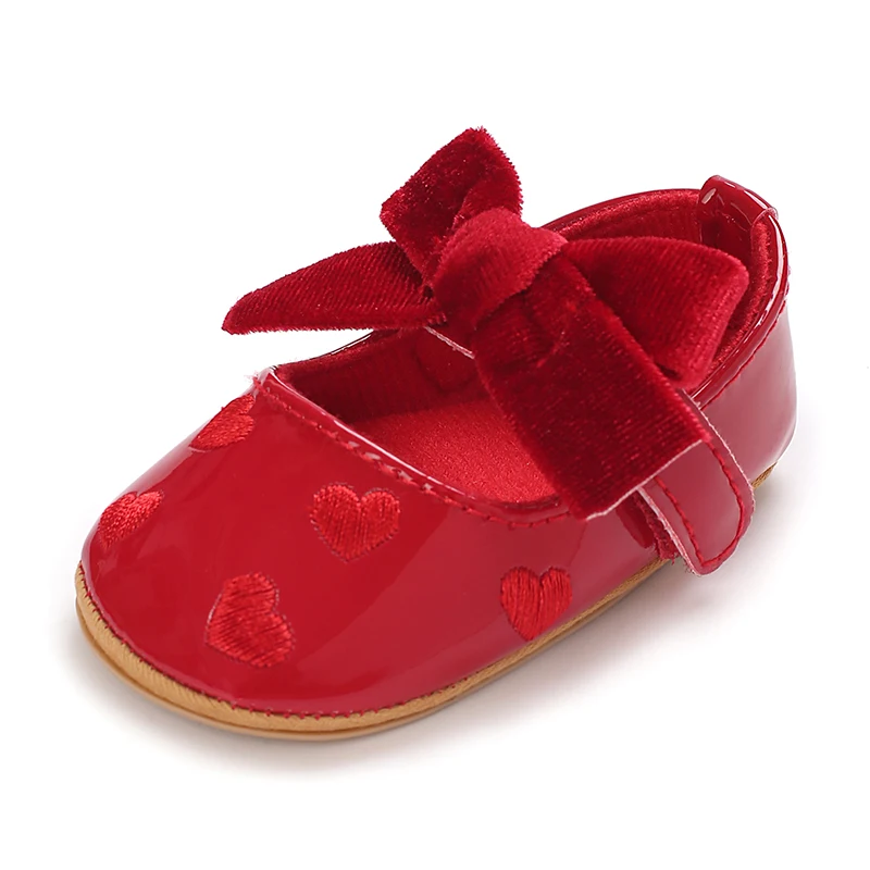 PU Leather Bowknot Baby Girls Shoes Cute Moccasins Heart Soft Sole Flat Shoes First Walkers Toddler Princess Footwear Crib Shoes