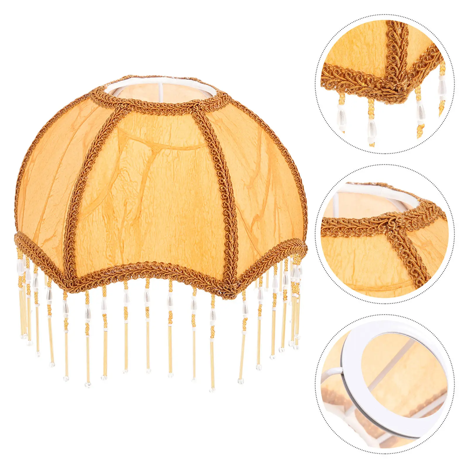 

Cloth E27 Lampshade Light Brown Vintage European Fringe Tassel Table Lamp Shade Fabric Lampshade Decorative for Desk Lamp