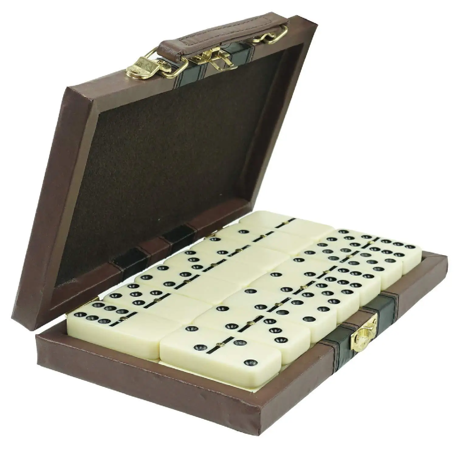 

Large Ivory-Colored Double Six Dominoes in Leather Box Set, Domino with Nails - Casino Gift