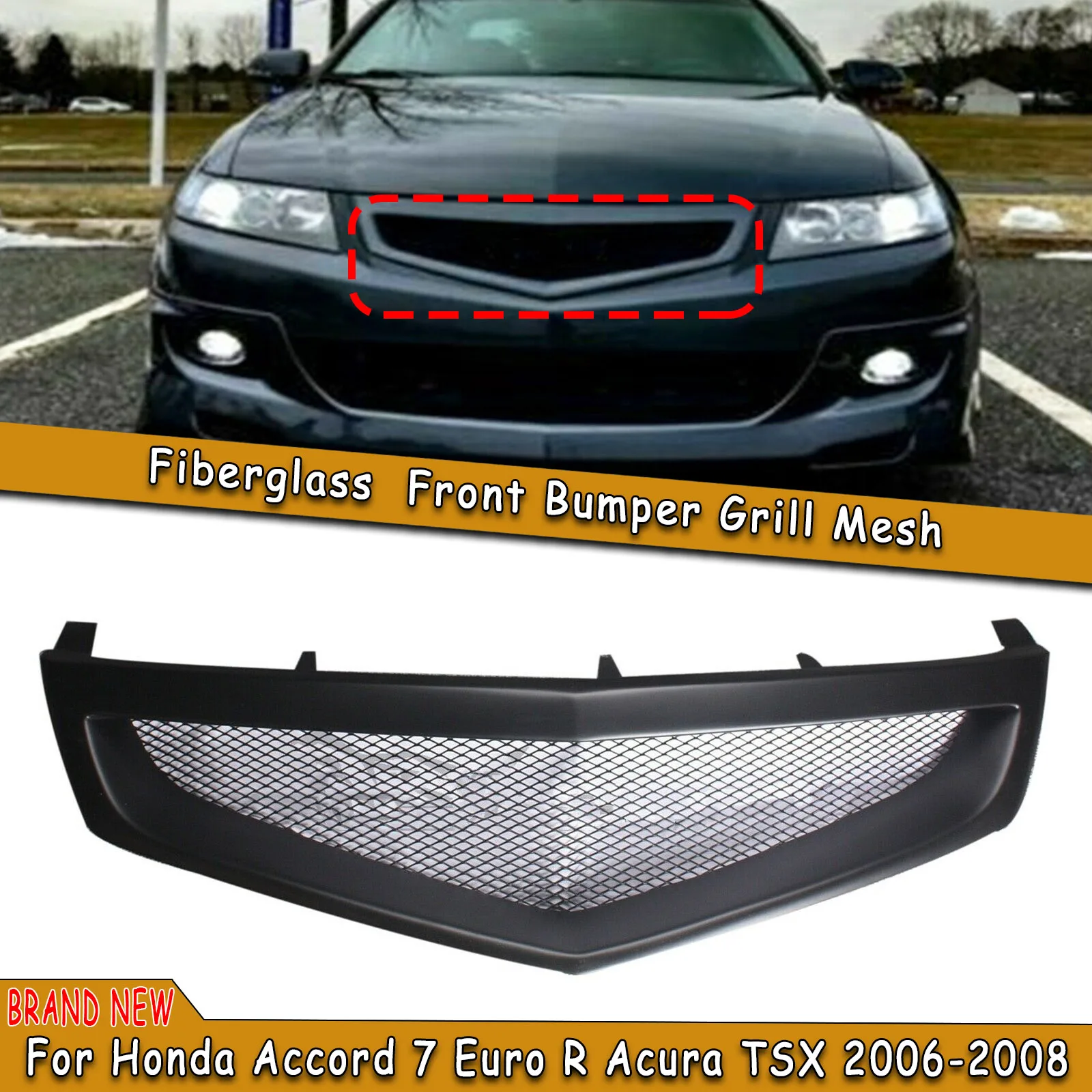 

Fiberglass Carbon Fiber Front Grille Grill Upper Bumper Hood Mesh Grid For Honda Accord 7 Acura TSX Type S Euro R CL7 2006-2008