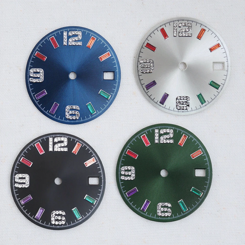 28.5mm Sunray Dial Rainbow Index No Lume Fits NH35 NH36 4R 7S Movement 3 3.8 4.2 Crown Date Window Watch Mod Watch Accessories