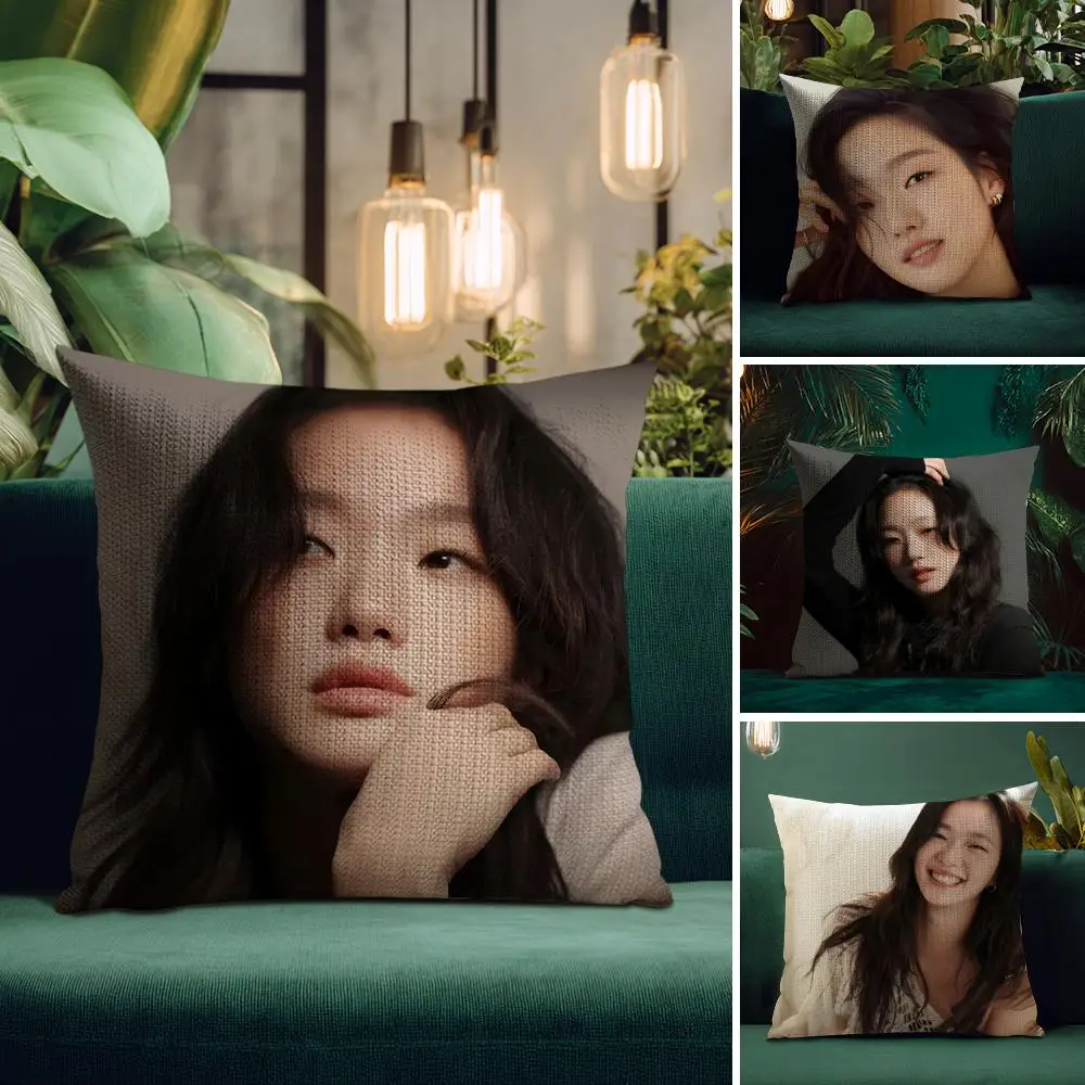 كيس وسادة Kim Go Eun مصنوع من قماش الكتان الطبيعي والطباعة العضوية على الوجهين ومسامي ومثالي للديكور المنزلي #1