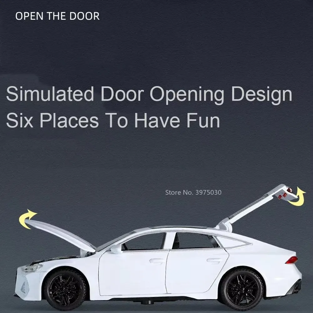 合金ダイキャストカーモデルおもちゃ、オープンサウンド、ライトプルバック、ラバータイヤ、子供向けギフト用ミニチュア車両、rs7、rs6、1:32