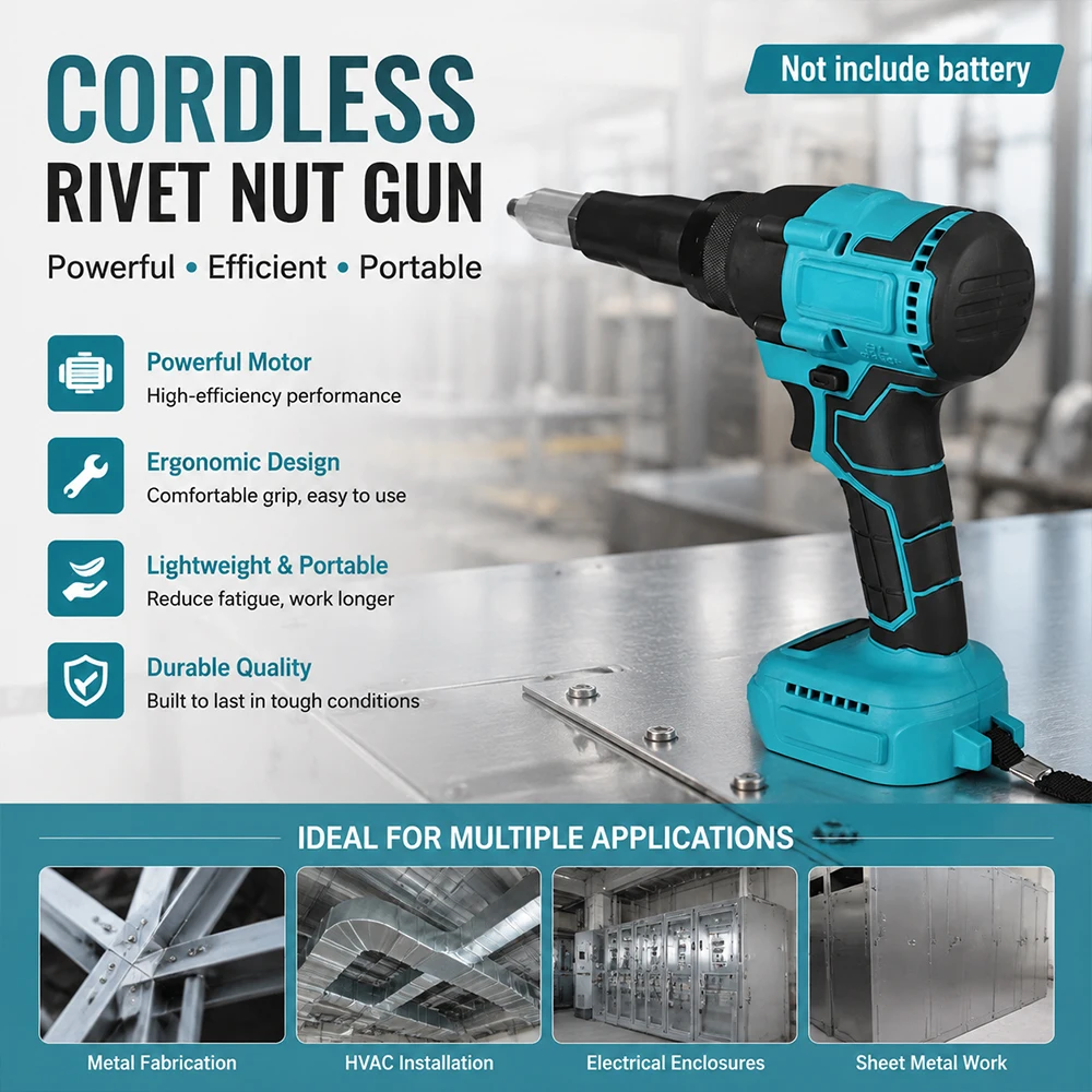 Cordless Rivet Gun Electric Blind Riveter Tool Automatic Riveting Machine Rivnut Nut Setter Tool for Construction Metal Work