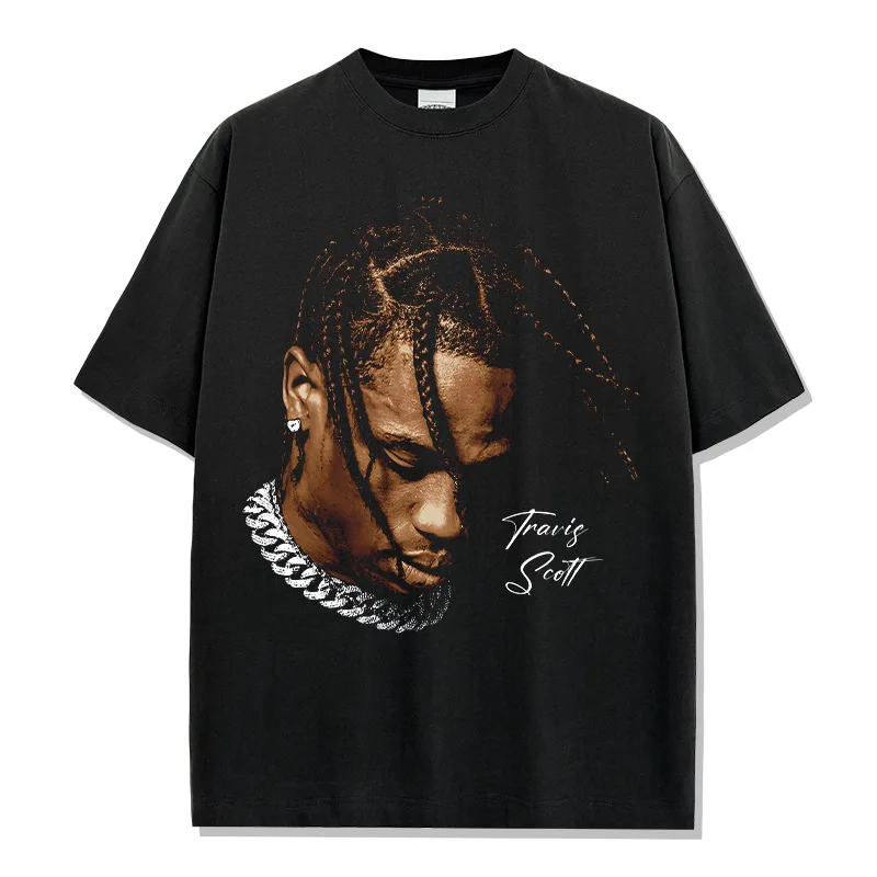

Summer Trendy Brand Big Head American Young Dolph Print Washed Men's Short-sleeved T-shirt Short-sleeved Crew Neck Loose Top