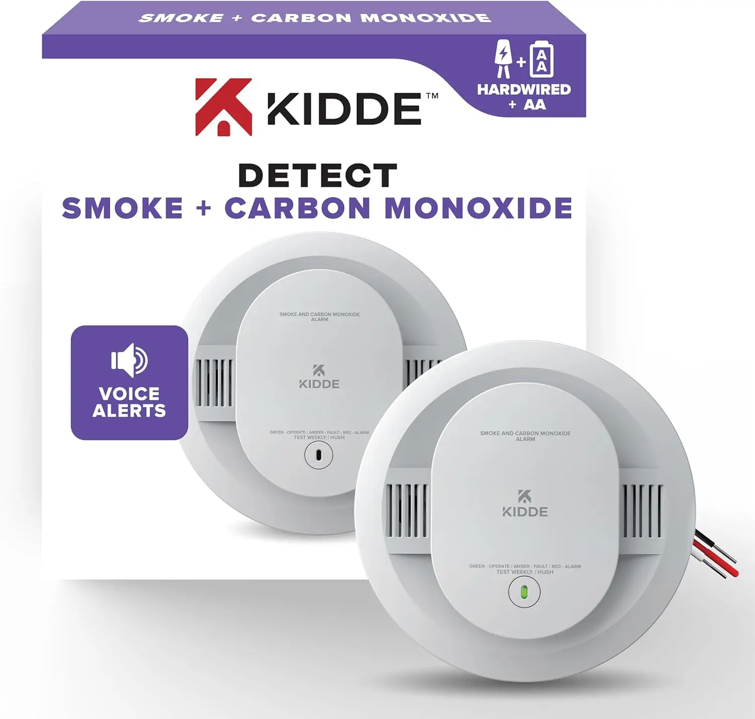 

Hardwired Smoke & Carbon Monoxide Detector with AA Battery Backup, Voice Alerts, Interconnectable, LED Indicators in White
