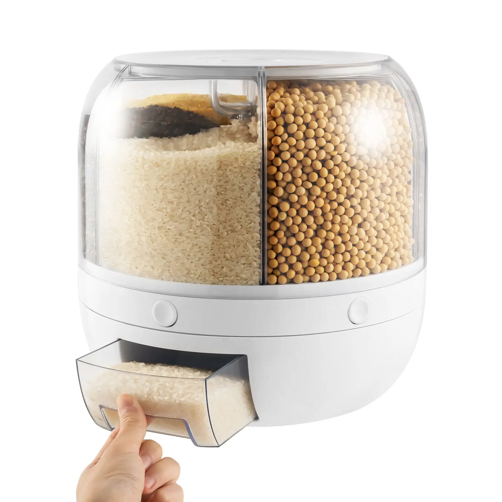 Rotating Grain Dry Food Dispenser Countertop - 6 Grids Cereal Tank Dispenser for Lentils, Rice, Beans - Kitchen Pantry Storage