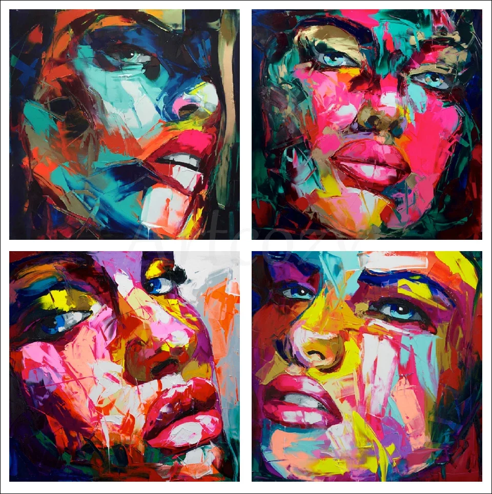 Artcozy Francoise Nielly Knife Spray Canvas Painting Abstract Portrait Face Oil Paint Figure Wall Art Pictures Home Decoratio