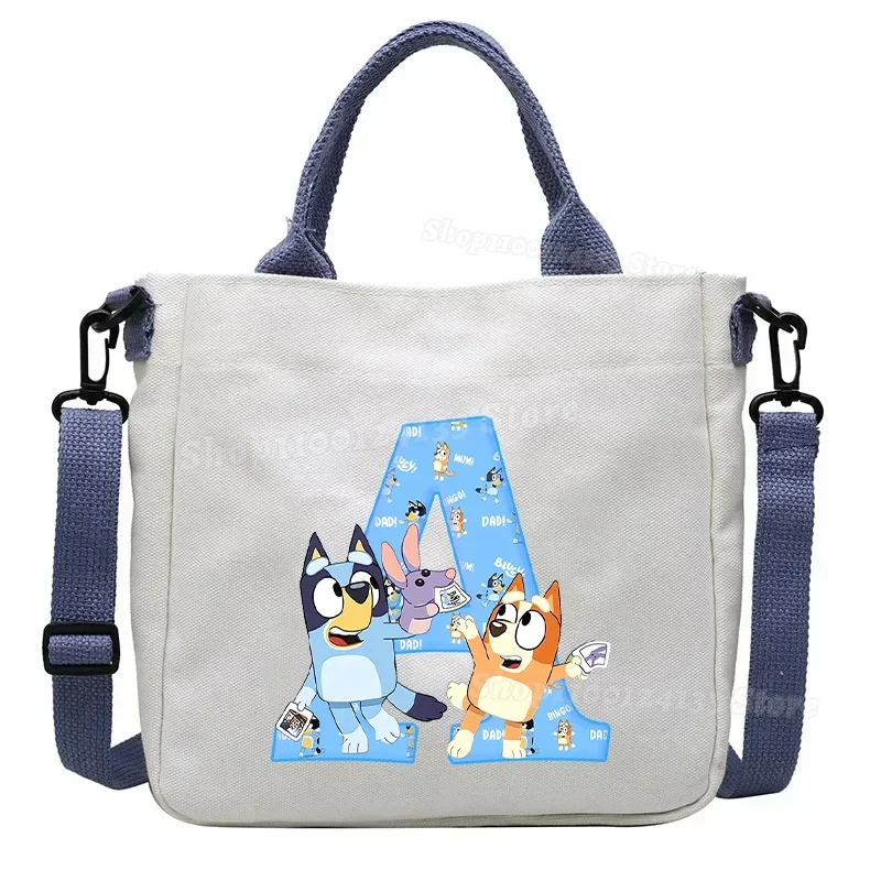 Bluey Canvas Tote Bag Cute Bingo Chilli Bandit Dog Family Letter A-Z Detachable Shoulder Strap Large Capacity Shoulder Handbag