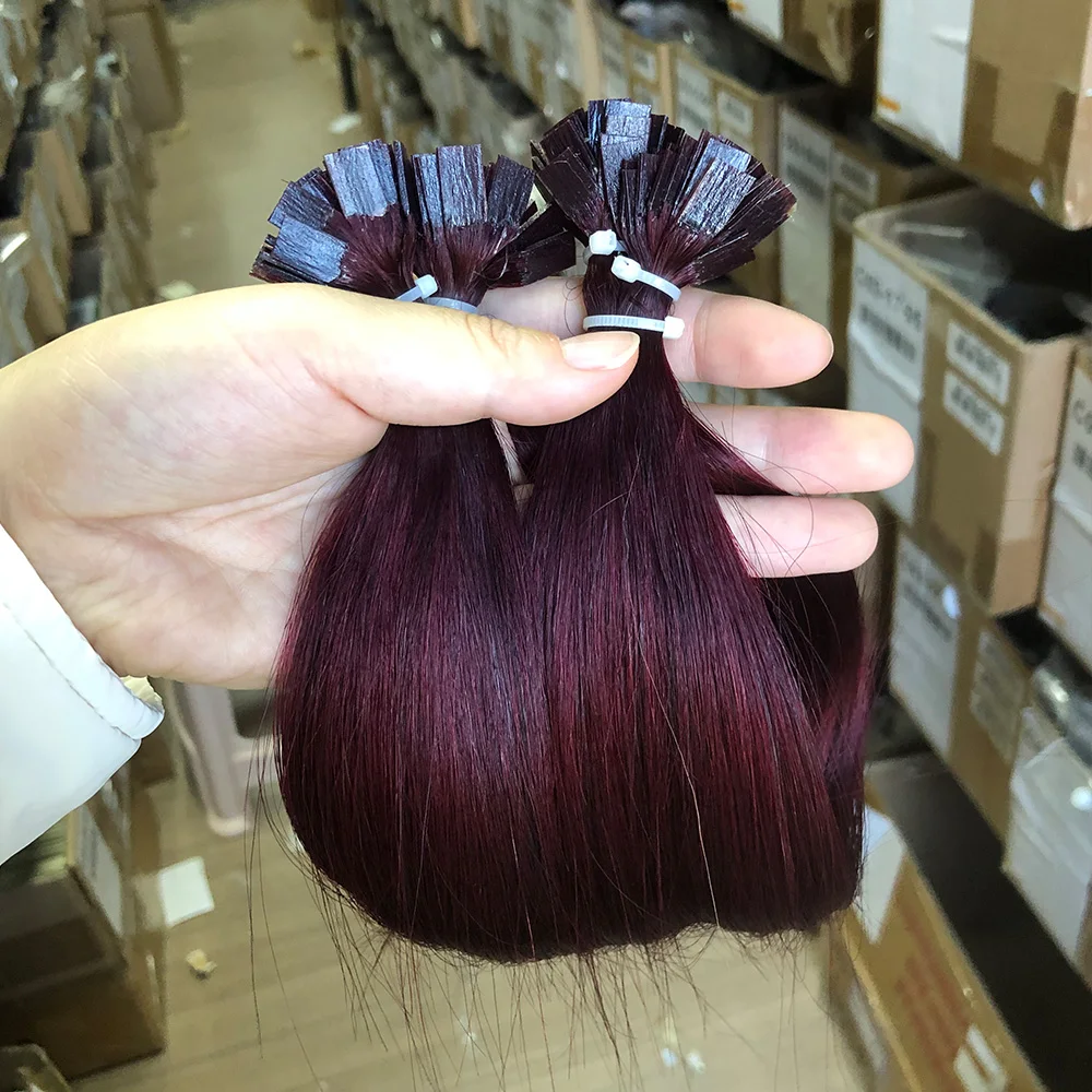 Flat Tip Hair Extensions Human Hair Fushion Remy Hair 50 pieces Burgundy Straight Keratin Tips Human Hair Extensions 30g/pack