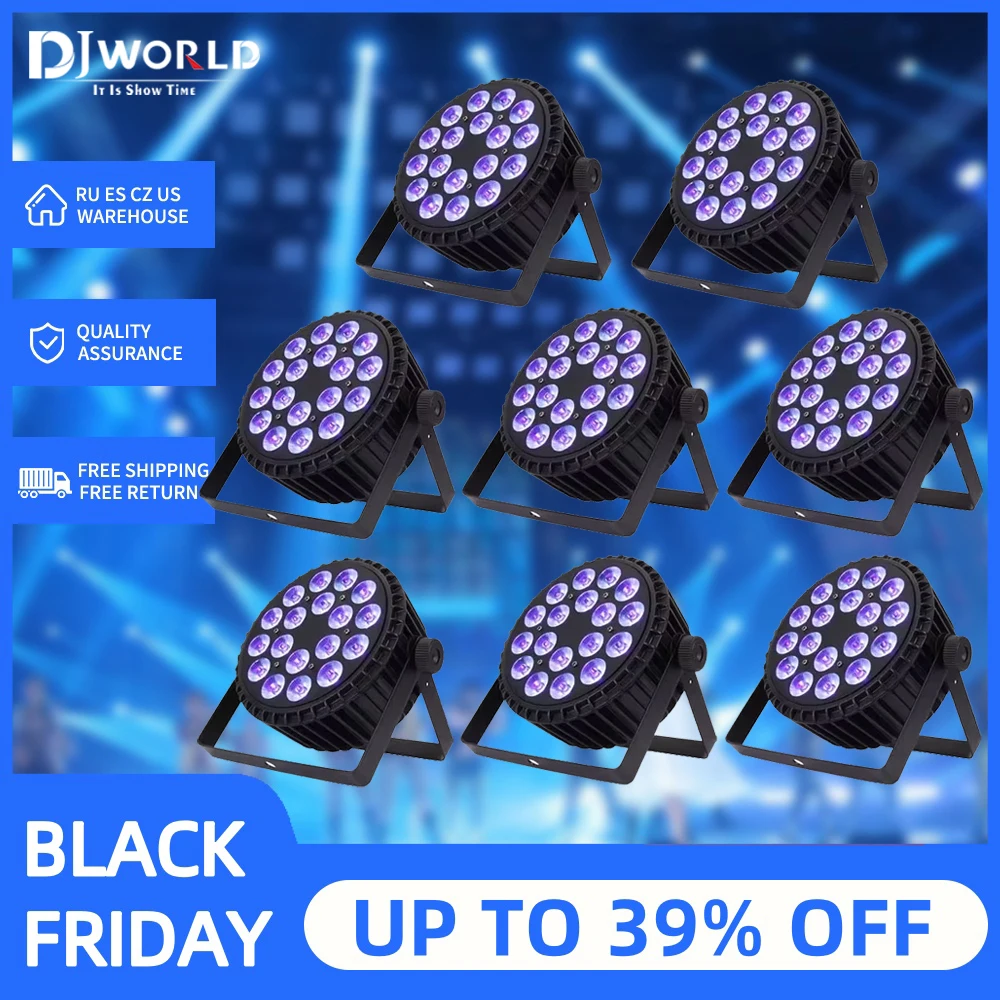 8pcs Aluminum LED Par 18x18W RGBWA+UV Light DMX 512 Control Stage Effect Lighting For Dj Disco Nightclub Theater Party Light