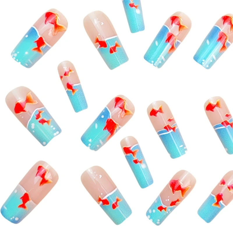 1 Set Press on Nail,Square Fake Nail Stick Glues on Nail False Nail Acrylic Nail