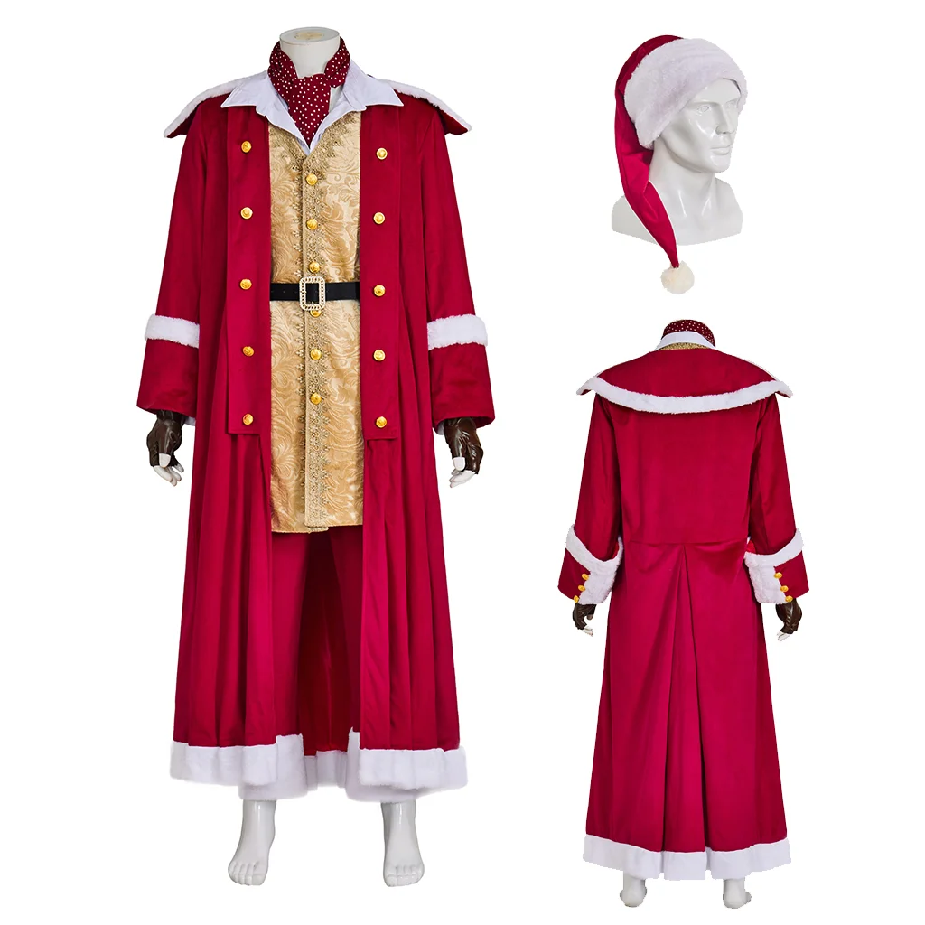 Movie Eddie Santa Claus Cosplay Costume Christmas Masquerade Hat Gloves Long Jacket Pants Shirt Full Set