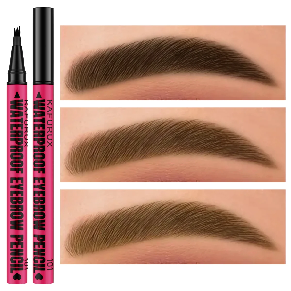 3-Farben-Vierpunkt-Augenbrauenstift, wasserdicht, flüssiger Augenbrauenstift, langlebig, braun, schwarz, Augenbrauenstift, Make-up, Kosmetik für Frauen