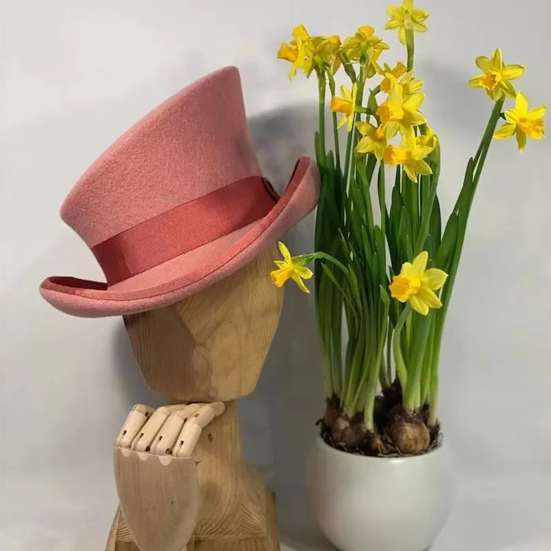 ファッションリボン装飾ピュアウールハットメンズベントブリムフラットトップフェルトハットエレガントでスタイリッシュな冬用キャップ男性用