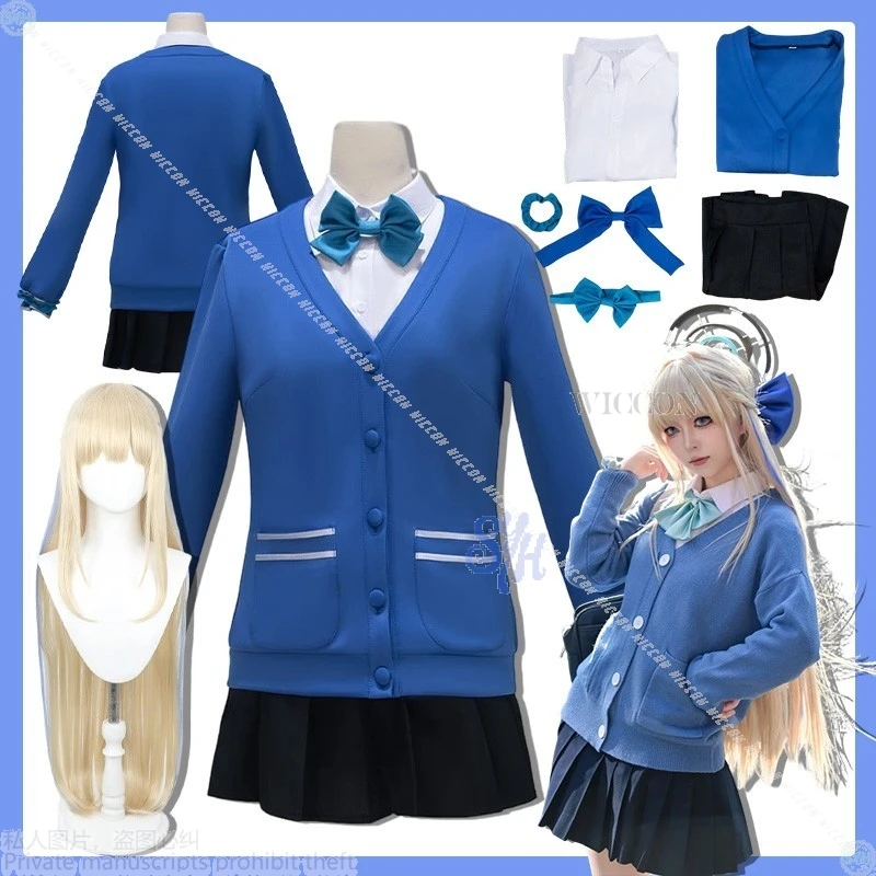 Anime Game Blue Archive Asuma Toki Cosplay JK Kawaii Jirai Kei Long-Sleeve Dark Blue Knitted Sweater Dress for Girls Lolita Hall