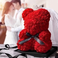 Home Romantic Valentine's Day Eternal Rose Bear, Christmas Wedding Floral Decoration Gift, Creative Rose Bear Hug Bear for Home