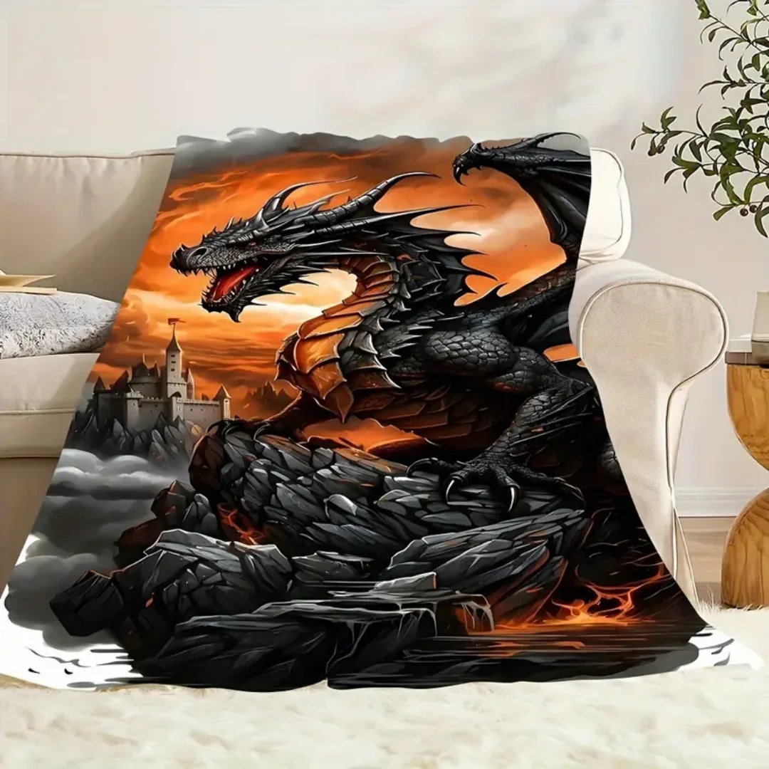 1pc Blanket Handsome Mythology Dargon 3D Print Flannel Blanket for Home Living Room Decoration Birthday Gift for Boys Brother