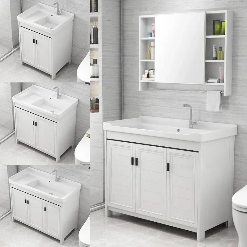 Modern simple light luxury rock slab space aluminum bathroom cabinet combination washbasin