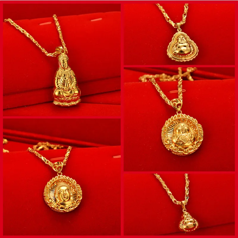 

AU999 gold necklace Fuwa pendant clavicle chain pendant 24K pure gold Buddha head necklace men and women gift