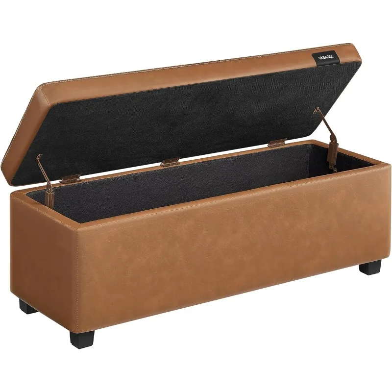 Storage Ottoman Bench, Entryway Bedroom Bench, 25 Gallons, Synthetic Leather with Stitching,  Loads 660 lb, Caramel Brown