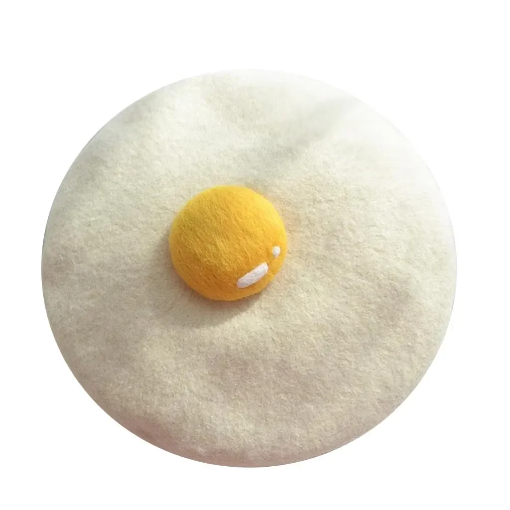 Women Cute Hats Yolk Handmade Wool Felt Painter Creative Parent-child Hat Cute Child Baby Poached Egg Beret Fashion Ladies Cap