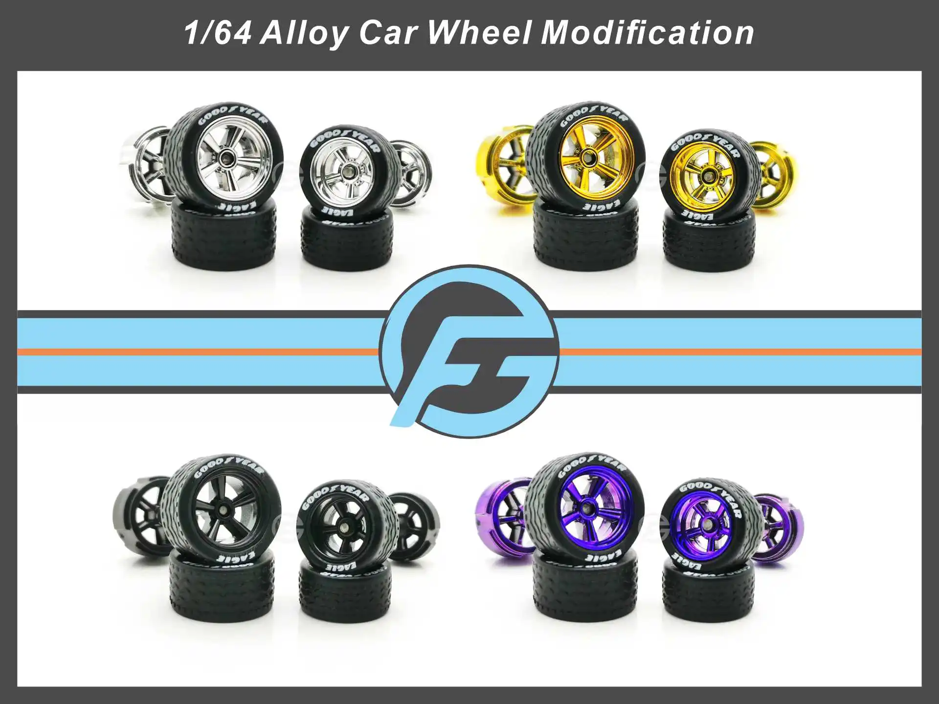 FANSGUY 1Set 1/64 Alloy Car Staggered Front Small Rear Large Wheel OBC 13mm+15mm Serie for Hot Wheel