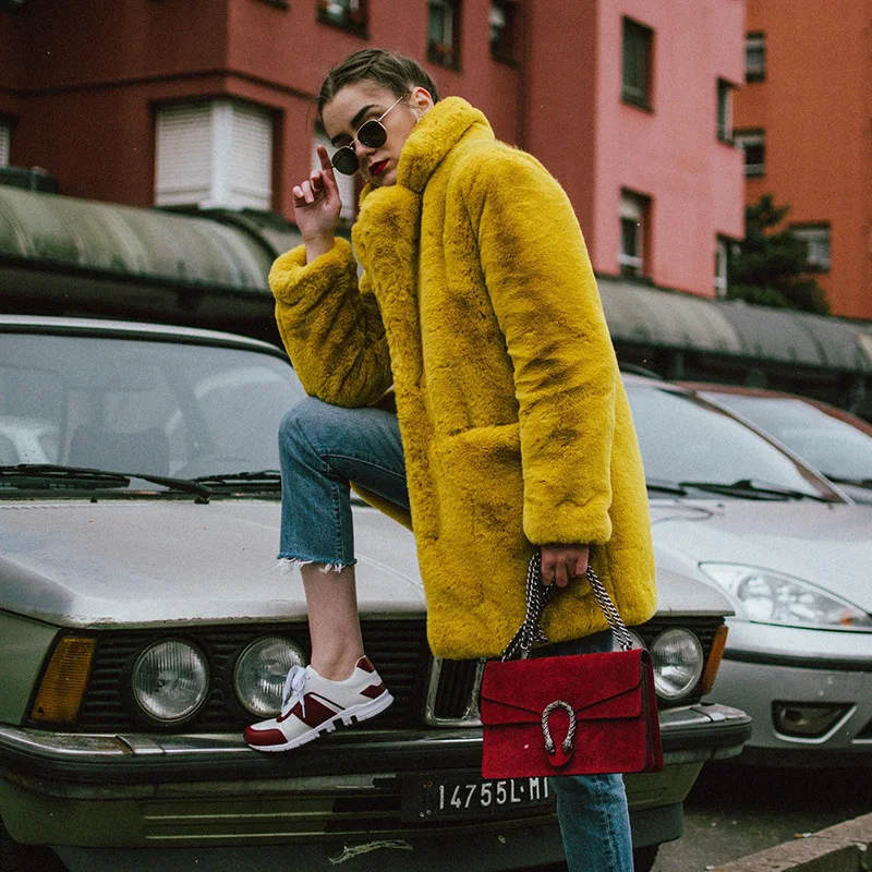 2025 Autumn Winter New Long Fine Knit Faux Fur Fluffy Coat Women Turn Down Collar Loose Warm Top Multiple Colors Available