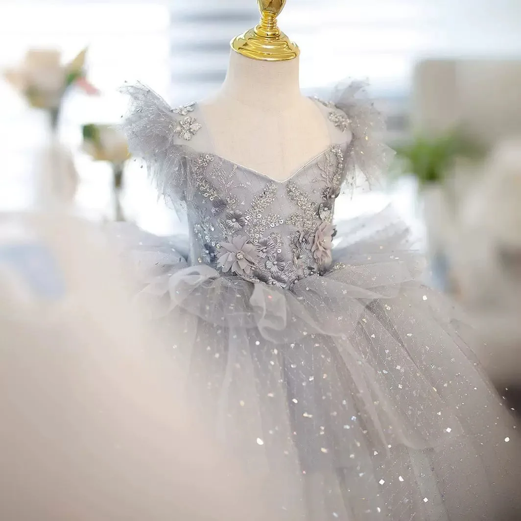 1-12 Yrs Kids Dress for Girls Costumes Luxurious Wedding Birthday Party Sequin petal Cake Princess gown Children’s Dress