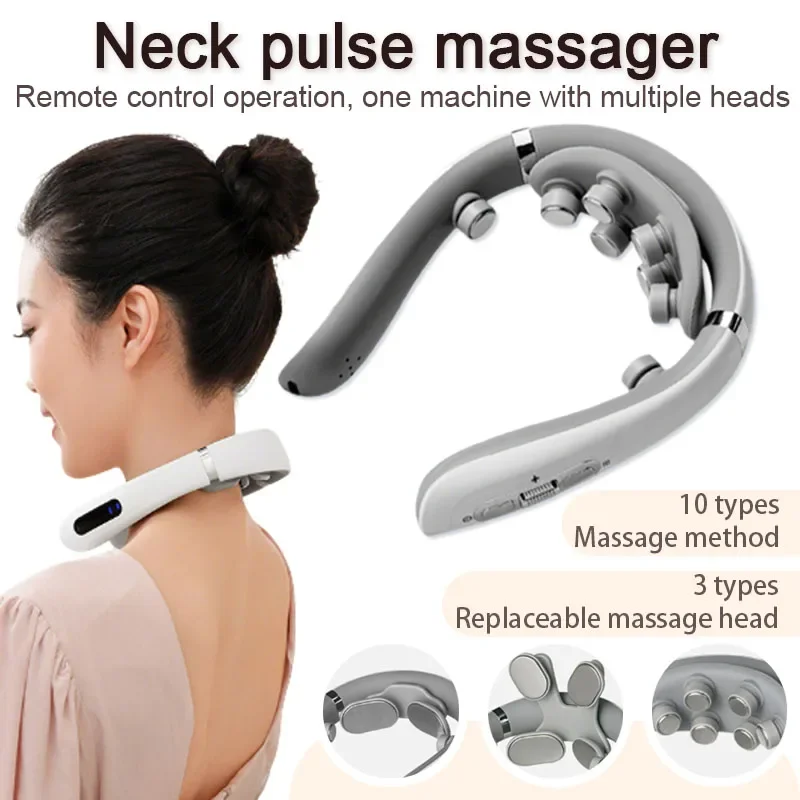 

Электрический массажер для шеи, беспроводной многоголовочный микротоковый разминающий шиацу, нагрев, вибрация, облегчение боли в шейном плече