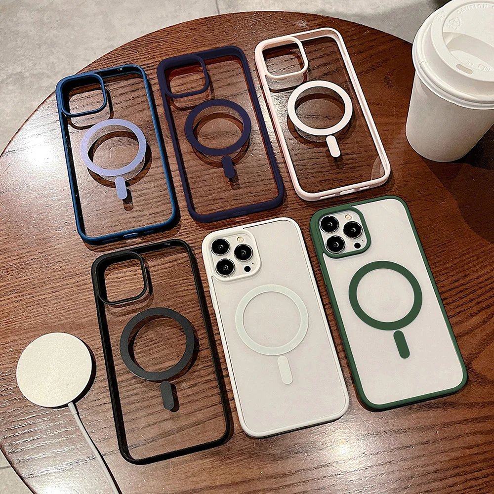 Capa de telefone magnética transparente acrílica para samsung s25 ultra s24 plus s23 fe 5g s22 ultra funda capa de carregamento sem fio