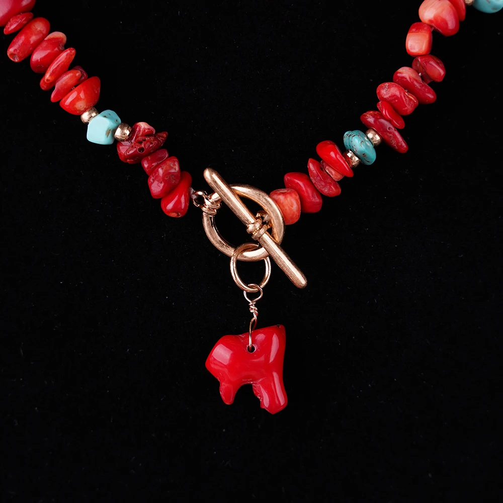 Trendy Bohemia Red Coral Peals Pendant Necklaces For Women Coastal Charms Vintage Retro Beaded Chain Choker Party Jewelry