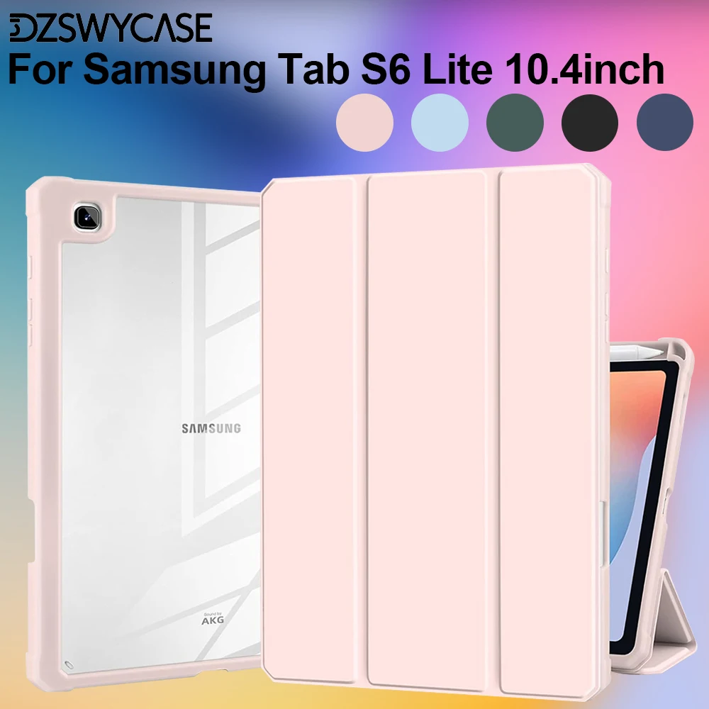 

Чехол для Samsung Galaxy Tab S6 Lite 10,4 дюйма, с держателем для карандашей, противоударный чехол с прозрачной задней панелью из ТПУ, автоматический сон/пробуждение
