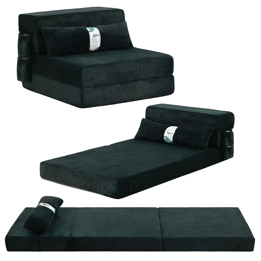 

Folding Sofa Bed Couch, Single Size Foldable Futon Chair Bed With Pillow, Folding Sleeper Sofa Chair Bed Floor Mattr For Guest