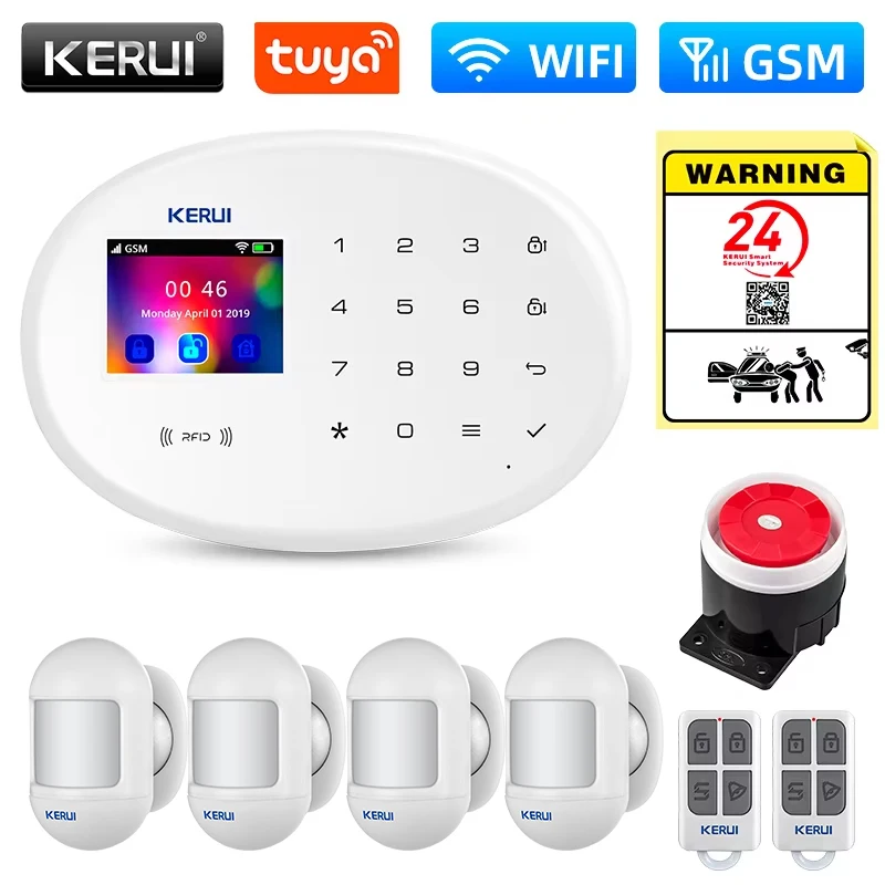 Комплект системы сигнализации KERUI W202, WIFI, GSM, бытовая техника, защита безопасности Tuya, умное приложение, поддержка Alexa с датчиком движения, детектор