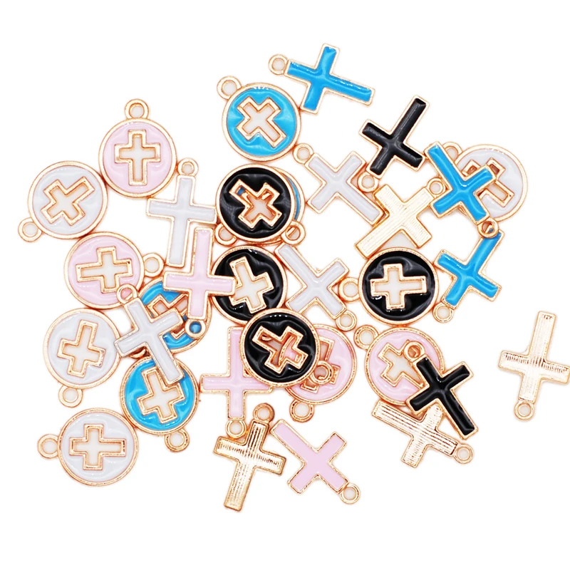 30pcs/lot Candy Color Cross Oil Drop Charms DIY Bracelet Necklace Making Pendant For DIY Handmade Jewelry