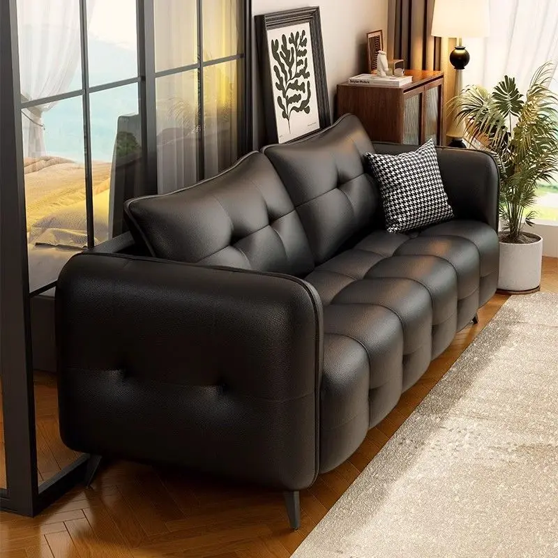 Small apartment sofa rental room double straight row leather art sofa living room clothing store apartment small sofa