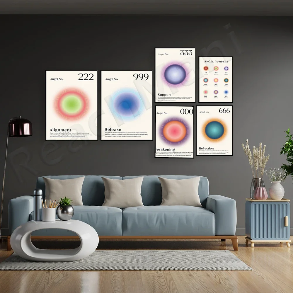 Angel Digital Manifestation Gradient Aesthetic Halo Poster Vibrant Colorful Energy Numerology Spiritual Art Home Decor