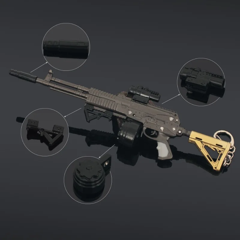 22cm 다크 존 AEK 어썰트 라이플 모델 분리형 합금 미니 건 복제 전술 키 체인 디스플레이 군사 수집가의 선물
