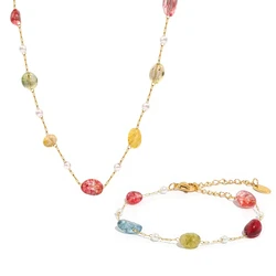 Malachite Pendant Necklace For Women Stainless Steel Gold Plated Natural Stone Pearl Beads Female Necklaces Luxury Woman Jewelry