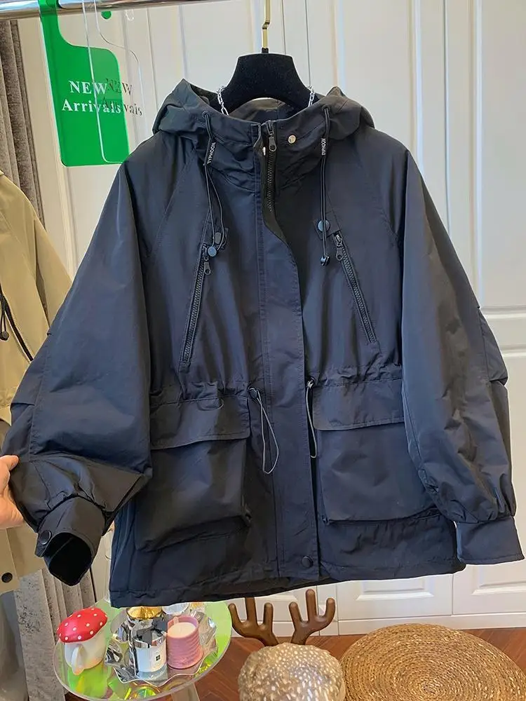 

Autumn and Winter New Women's Windbreaker Jacket Loose Hooded Workwear Windbreaker