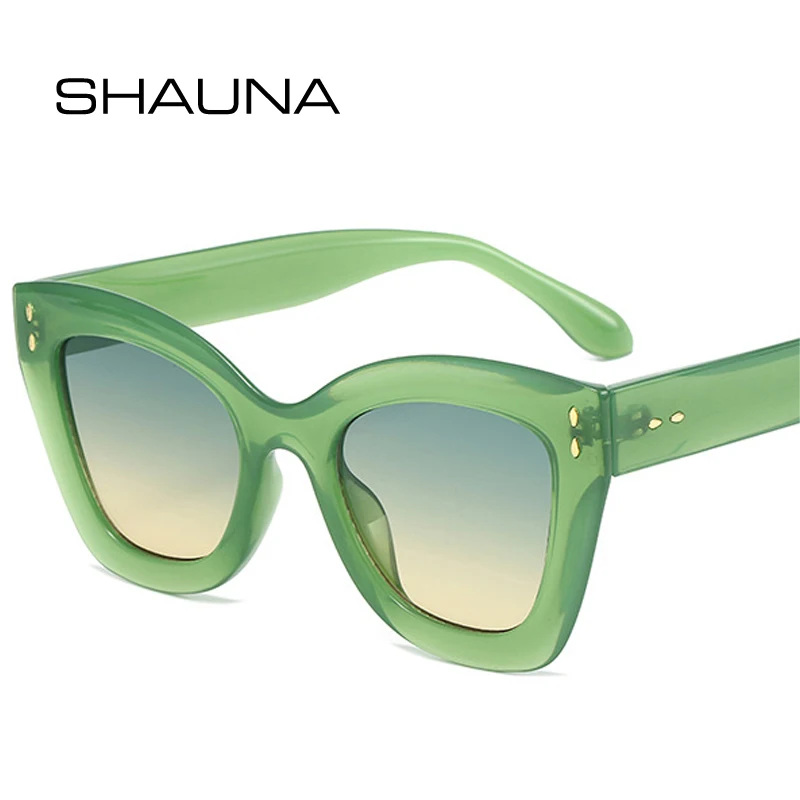 

SHAUNA New Cat Eye Women Fashion Sunglasses Shades UV400 Retro Rivets Men Gradient Sun Glasses