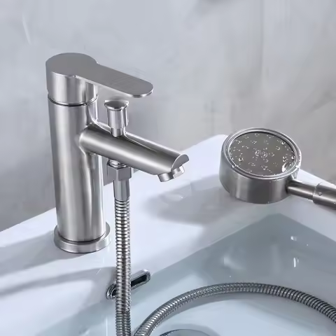 Multifunctional Basin Faucets Deck Mounted Stainless Steel Shower Mixer Faucet Household WashBasin Sink Tap Hot and Cold Taps