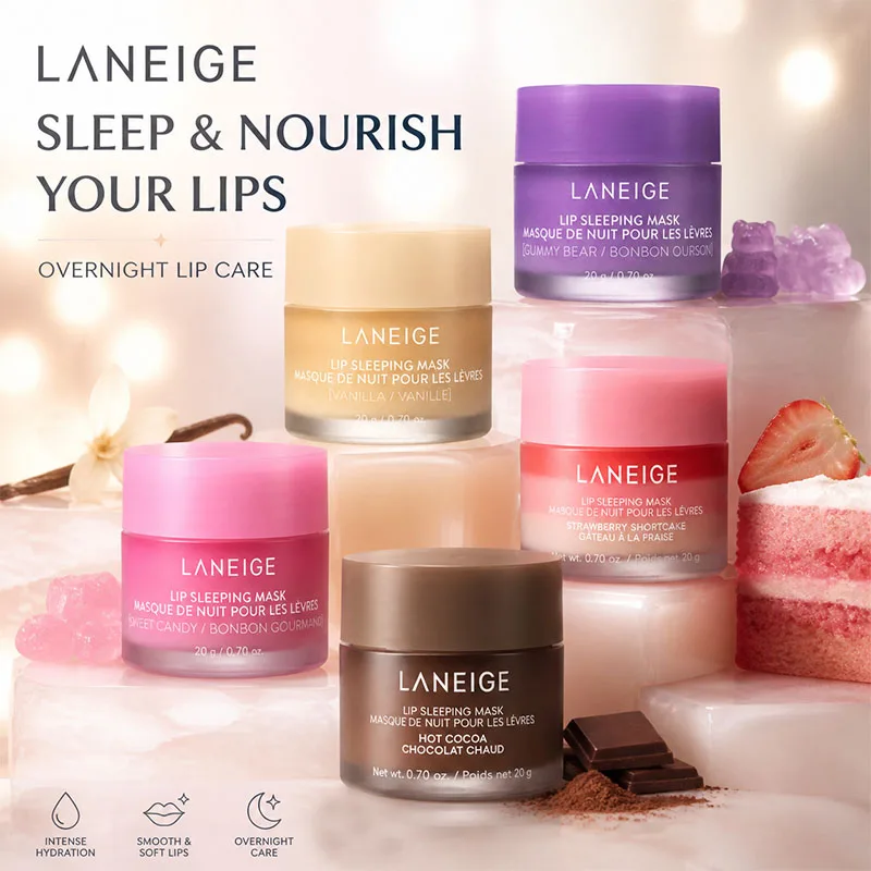 Mascarilla Labial Nocturna Laneige Strawberry Shortcake Hot Cocoa Berry 20g, Bálsamo Labial, Tratamiento Reparador Nocturno, Hidratante, Brillo Labial